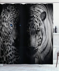 Wild Leopard Print Shower Curtain In Black And White, Add Some Animal Kingdom Vibe To Your Bathroom