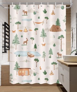 Wild Life Deer Moose Forest Decor Shower Stall Curtains For Camper Rv Travel Trailers