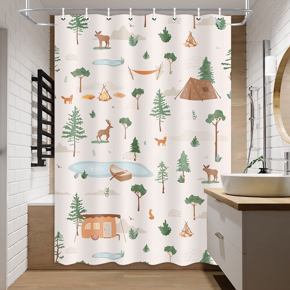 Wild Life Deer Moose Forest Decor Shower Stall Curtains For Camper Rv Travel Trailers