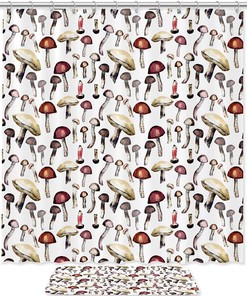 Wild Mushroom Pattern Shower Curtain Set For A Natural Ambience 