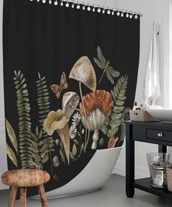 Wild Mushrooms And Plants Modern Print Shower Curtain For Bathroom