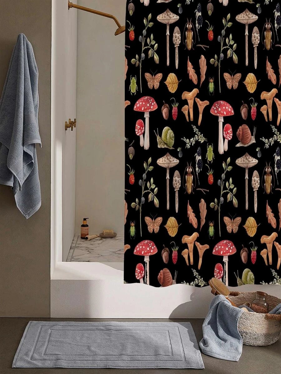 Wild Mushrooms And Plants Print Colorful Shower Curtain For A Nature-Inspired Bathroom Theme - Image 2