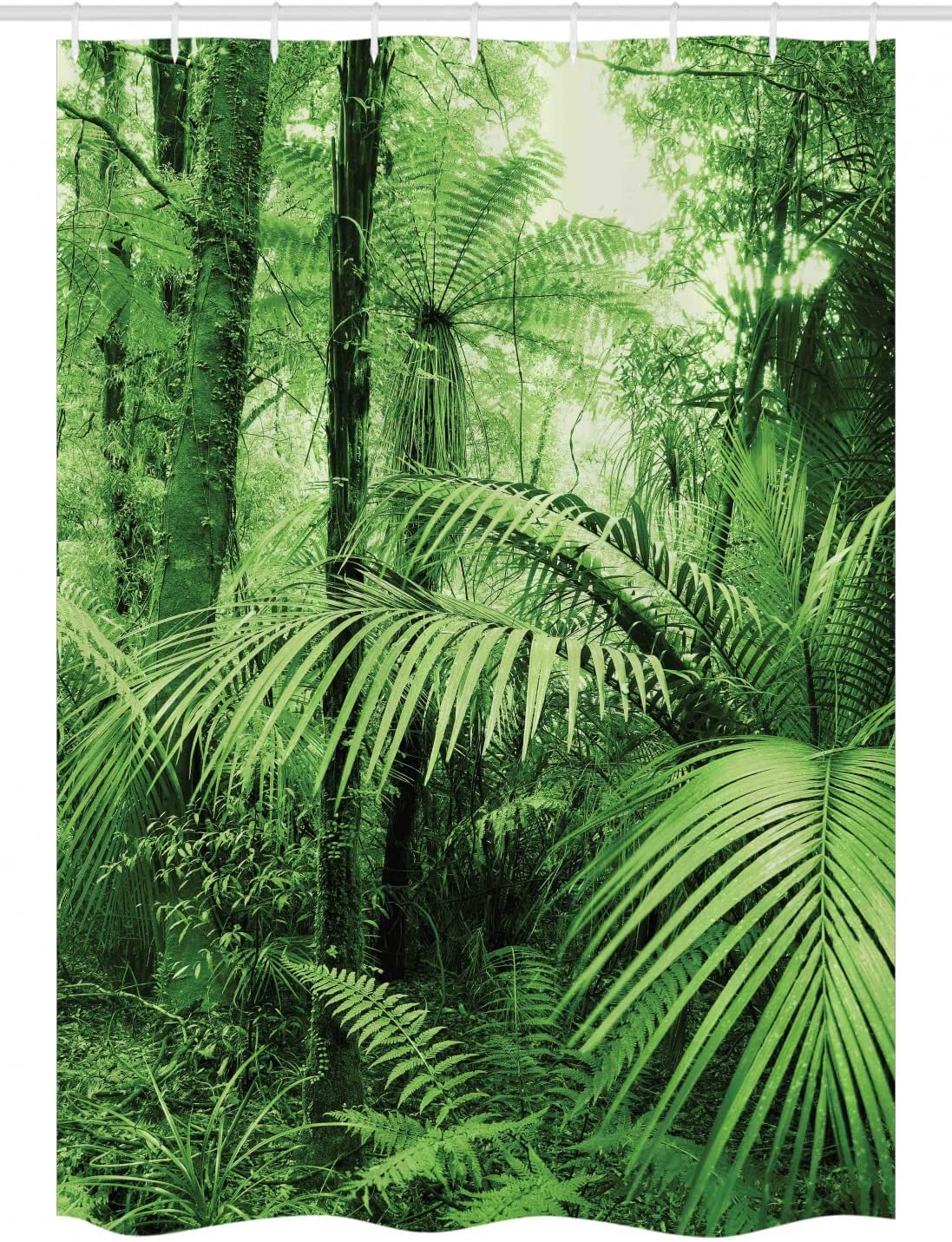 Wild Rainforest Jungle Shower Curtain, Palm Trees And Plants With Nature Theme Illustration For Stall - Image 4
