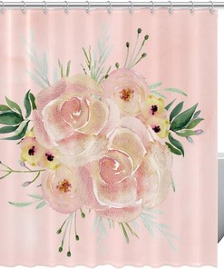 Wild Roses Seashell Print Fabric Shower Curtain for Beachy Bathroom Decor