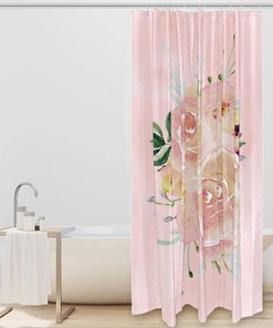 Wild Roses Seashell Print Fabric Shower Curtain for Beachy Bathroom Decor