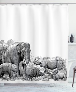 Wild Safari Decor Elephant And Rhino Image Ancient Shower Curtain