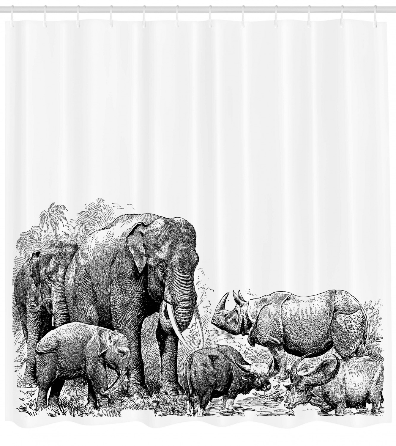 Wild Safari Decor Elephant And Rhino Image Ancient Shower Curtain - Image 2