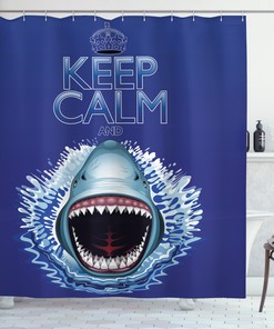Wild Shark Hunter Print Dark Blue Shower Curtain Set For Your Bathroom