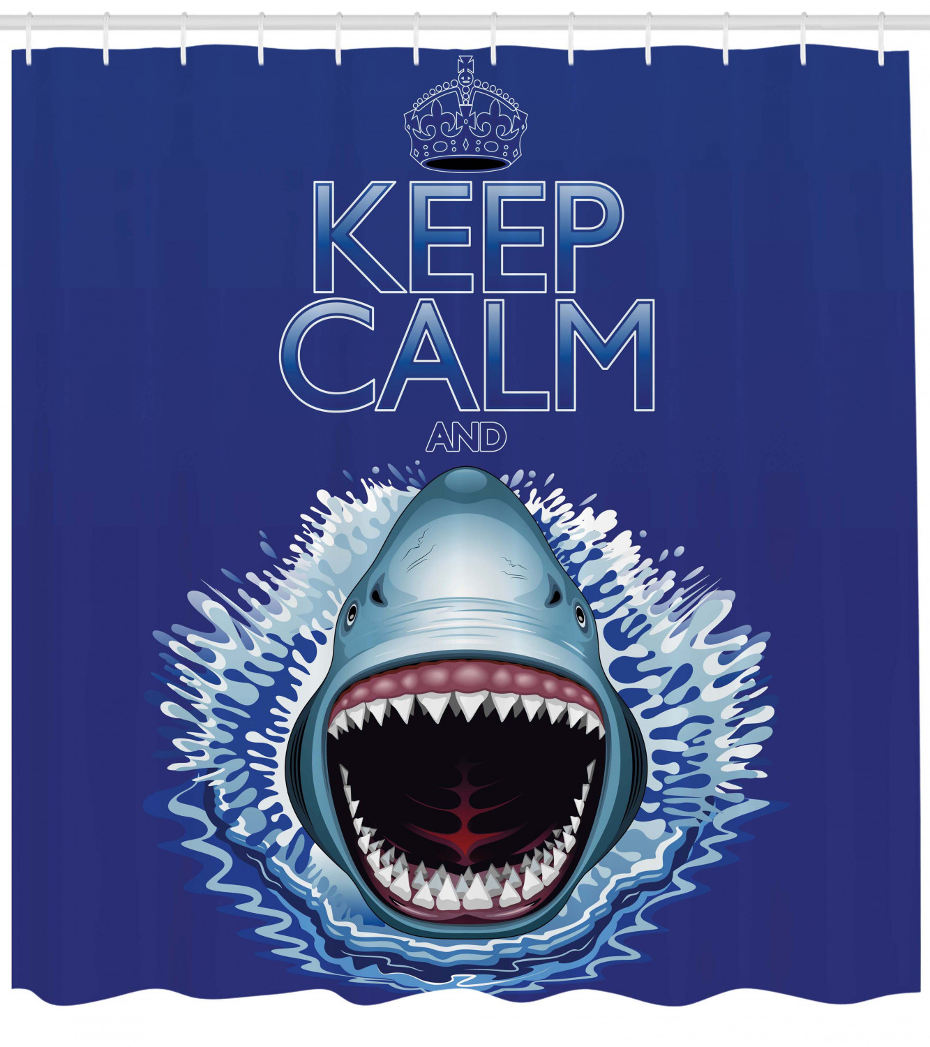 Wild Shark Hunter Print Dark Blue Shower Curtain Set For Your Bathroom - Image 2