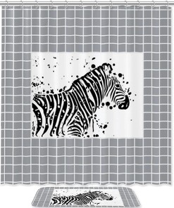 Wild Stripes Grey Grid And Zebra Bathroom Shower Curtain