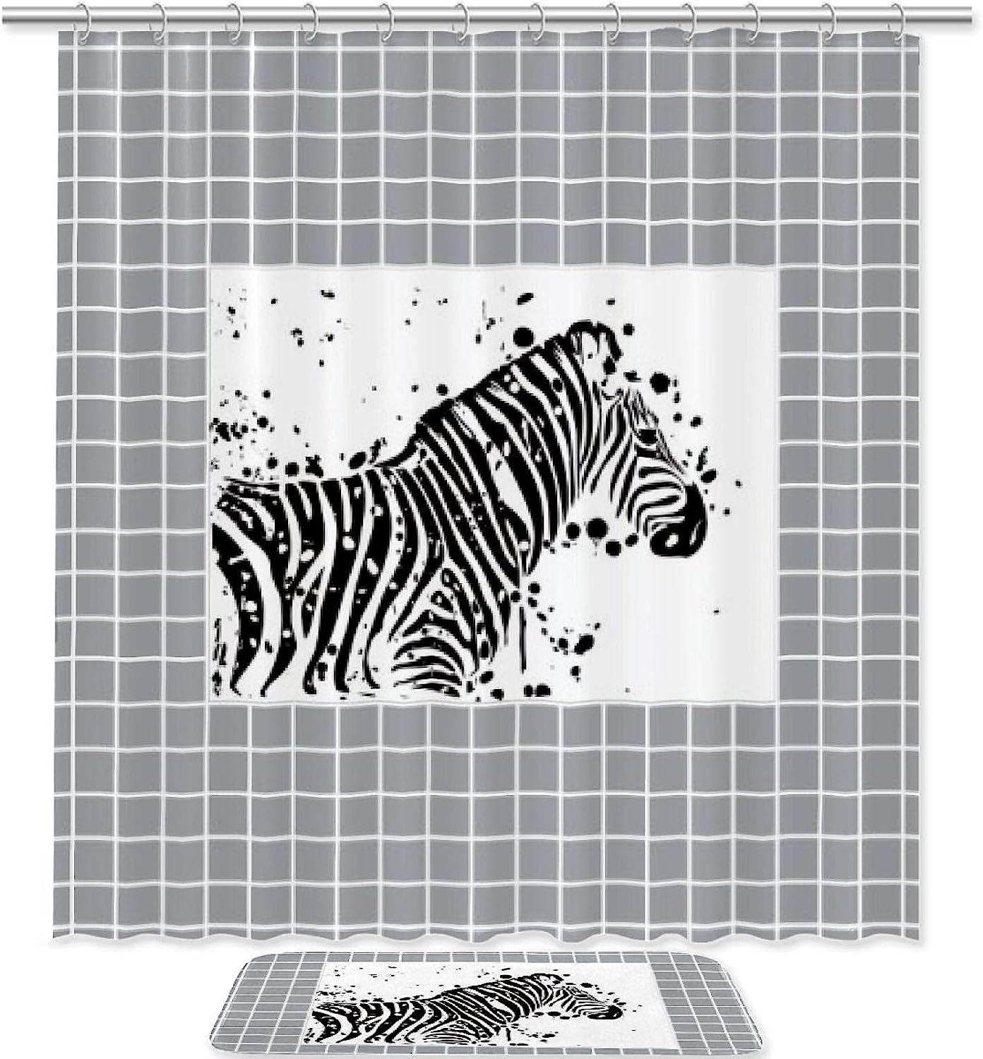 Wild Stripes Grey Grid And Zebra Bathroom Shower Curtain