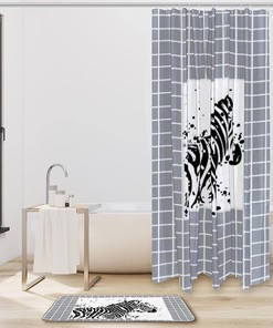 Wild Stripes Grey Grid And Zebra Bathroom Shower Curtain