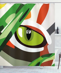 Wild Tiger Feline Cat Vivid Print Eye Shower Curtain, Restroom Decor