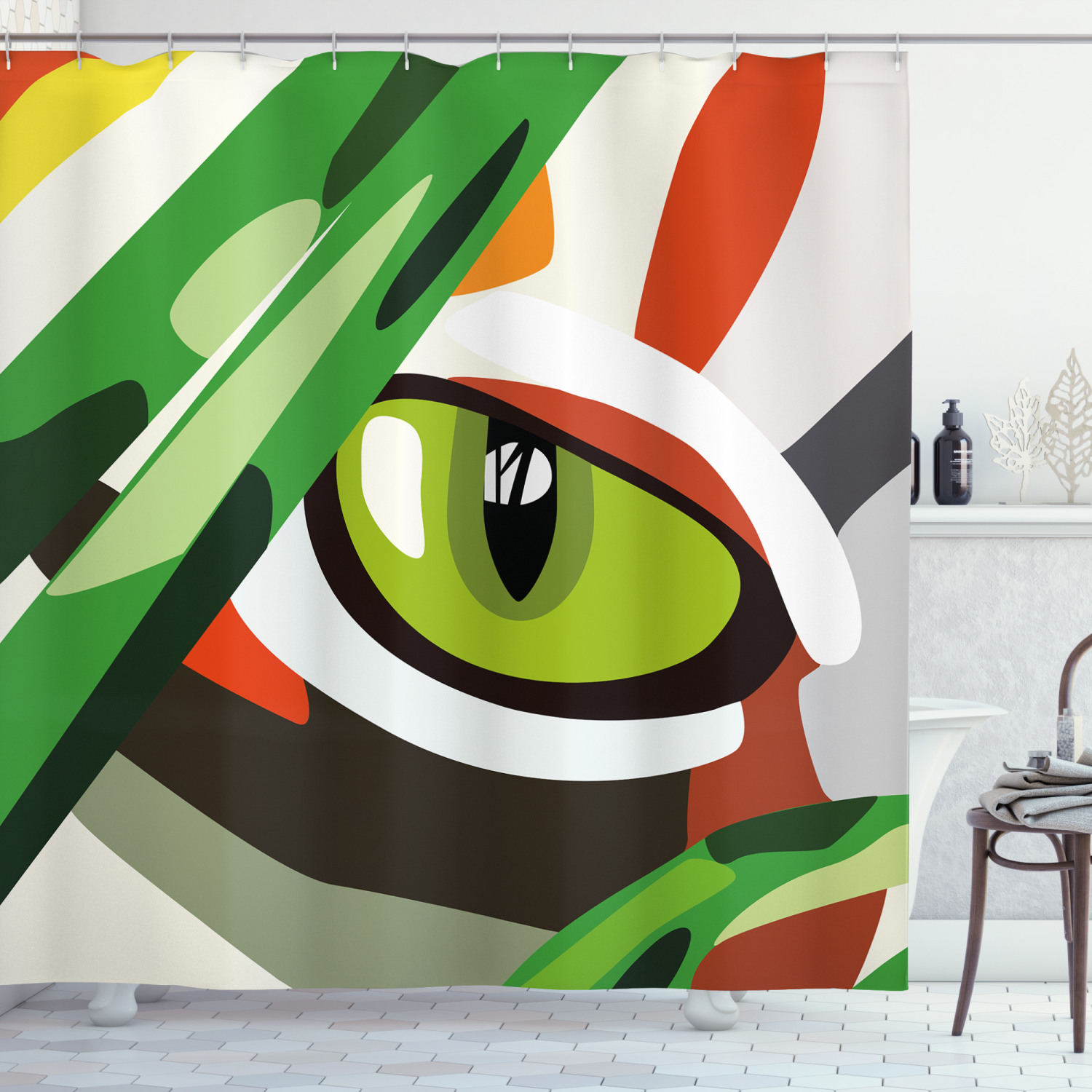 Wild Tiger Feline Cat Vivid Print Eye Shower Curtain, Restroom Decor