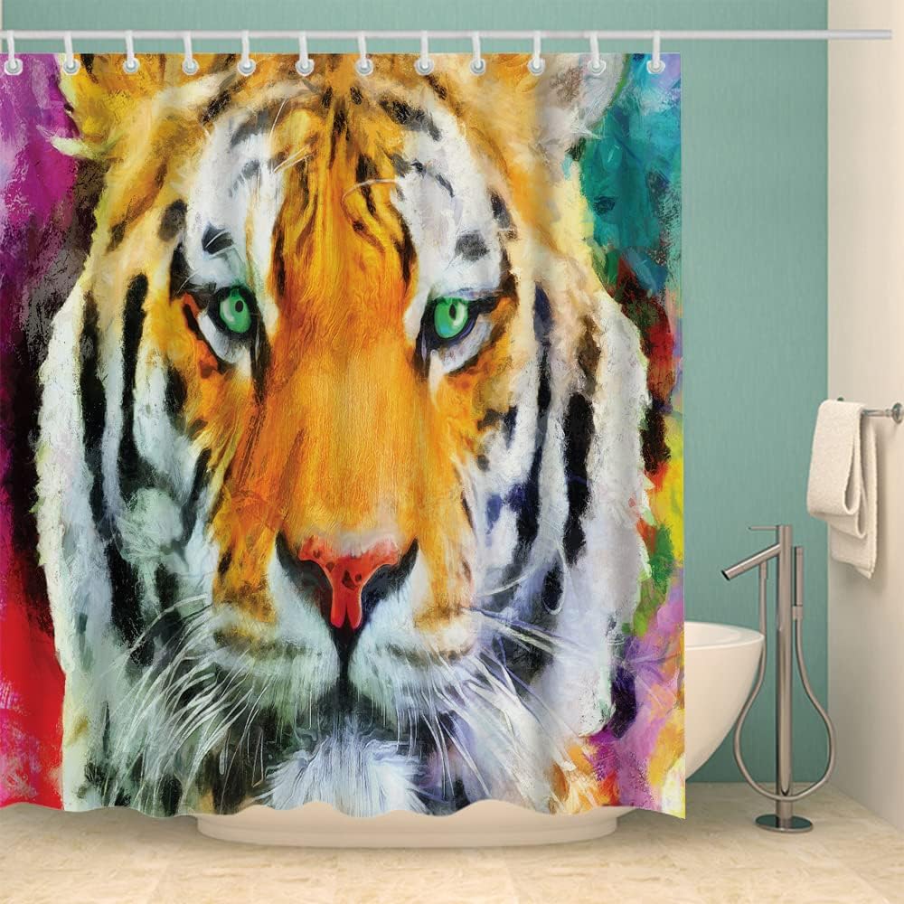 Wild Tiger Portrait Fabric Shower Curtain for Bathroom Decoration