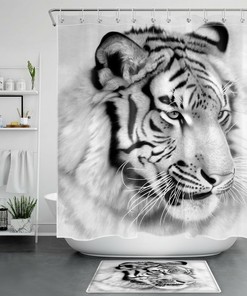 Wild Tiger Print Shower Curtain and Bathroom Accessory Set for Animal Lovers