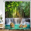 Wild Tiger Shower Curtain with Tropical Rainforest Scenic Views for Nature Bathroom Decor 