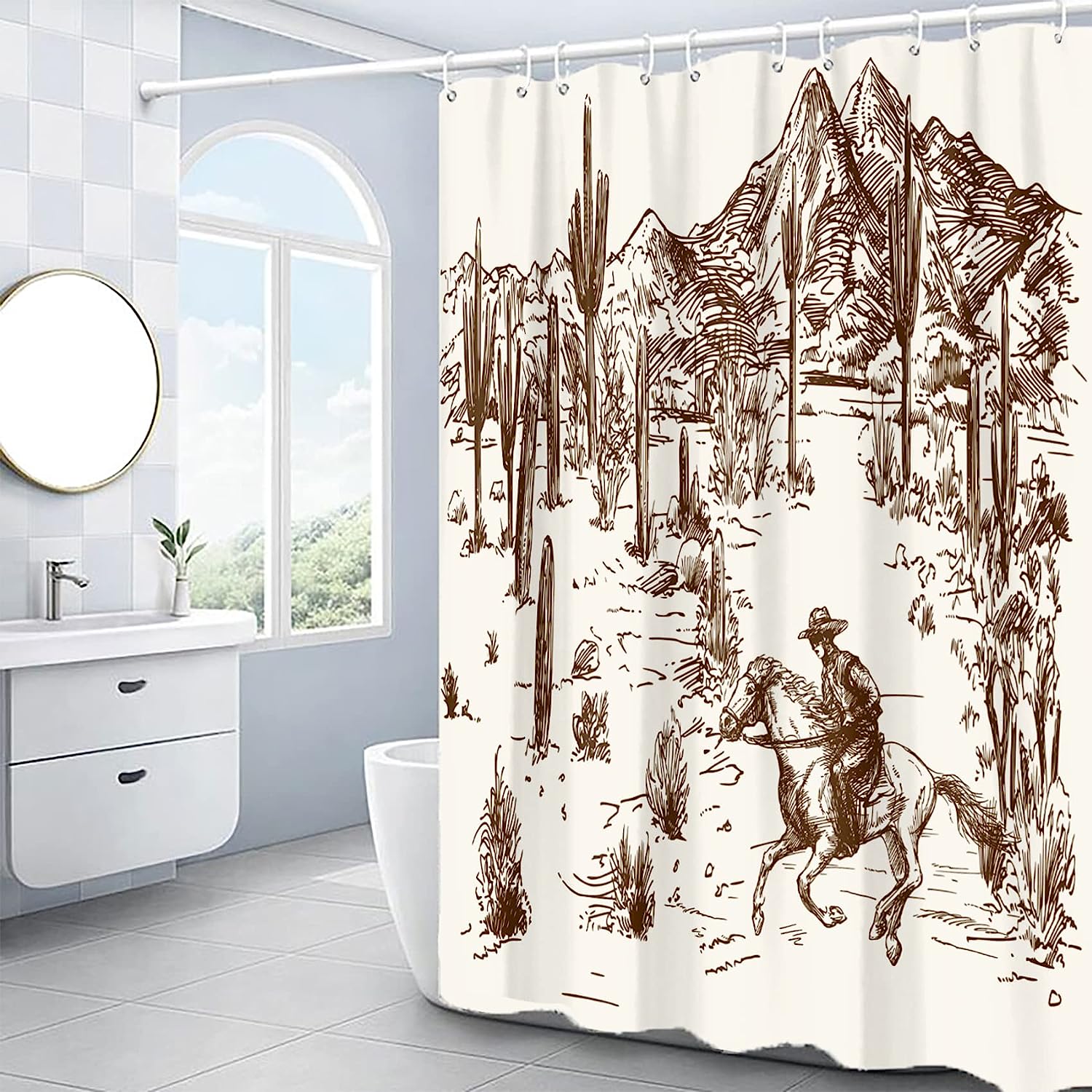 Wild West Cowboy Riding Horse Shower Curtain for Bathroom Decor