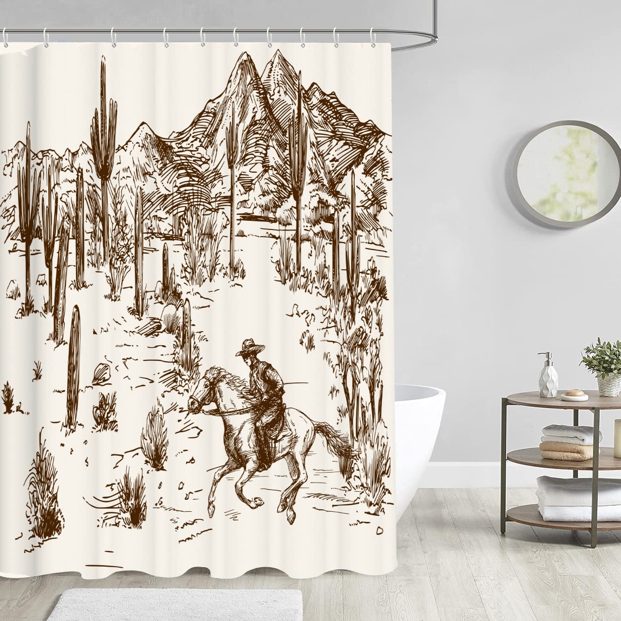 Wild West Cowboy Riding Horse Shower Curtain for Bathroom Decor