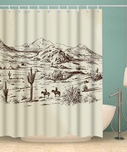Wild West Cowboys Horse Riding Shower Curtain for Desert Bathroom