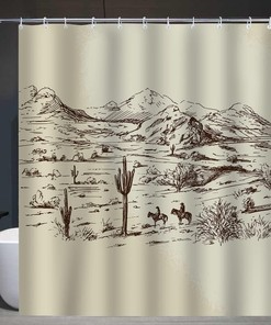 Wild West Cowboys Horse Riding Shower Curtain for Desert Bathroom 