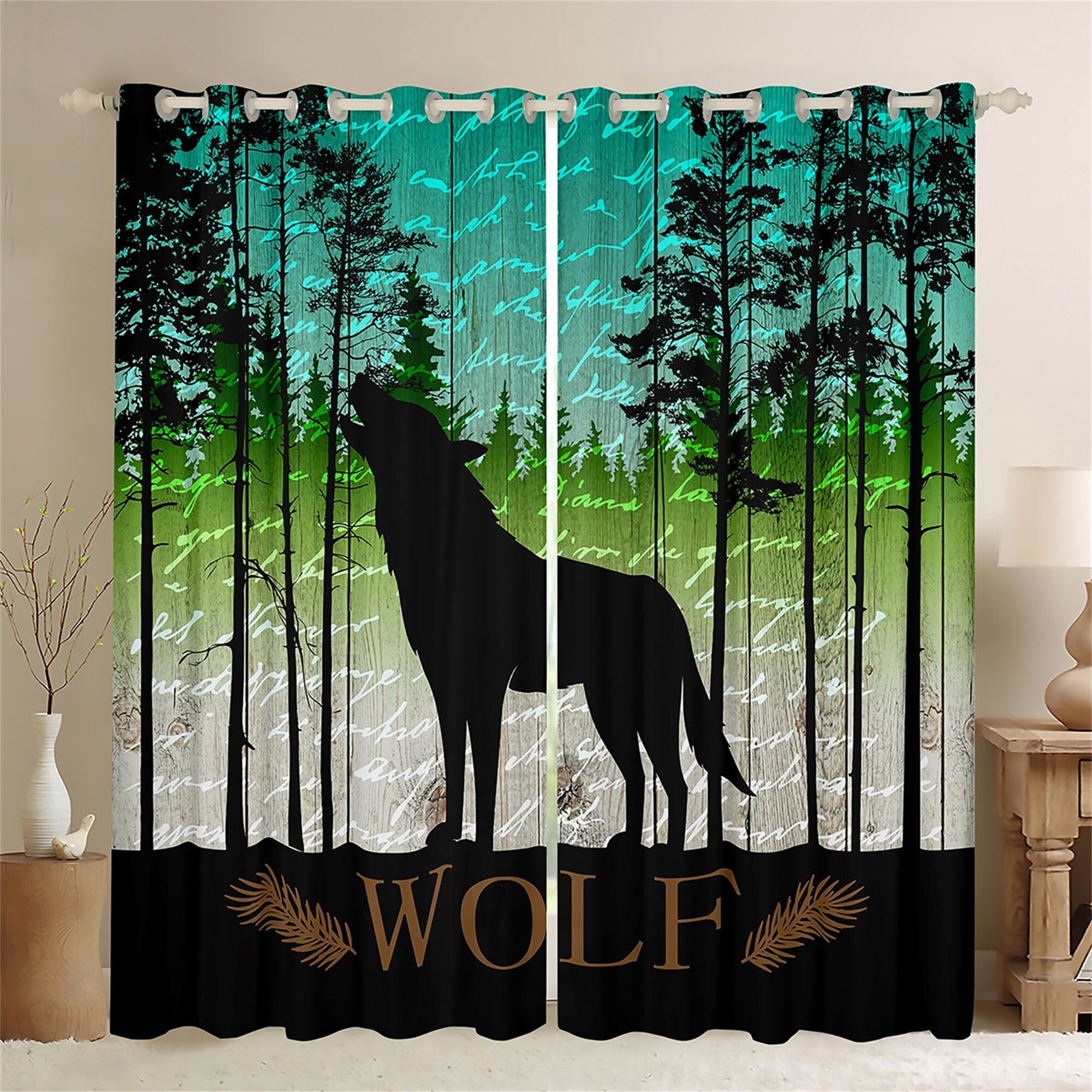 Wild Wolf Window Drapes - Rustic Wildlife-Inspired Curtains for Your Bathroom