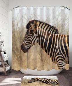 Wild Zebra Shower Curtain in a Realistic Photo Print for a Unique Bathroom Design