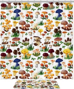 Wild and Organic Shower Curtain with a Pattern of Types of Mushrooms for Nature Lovers