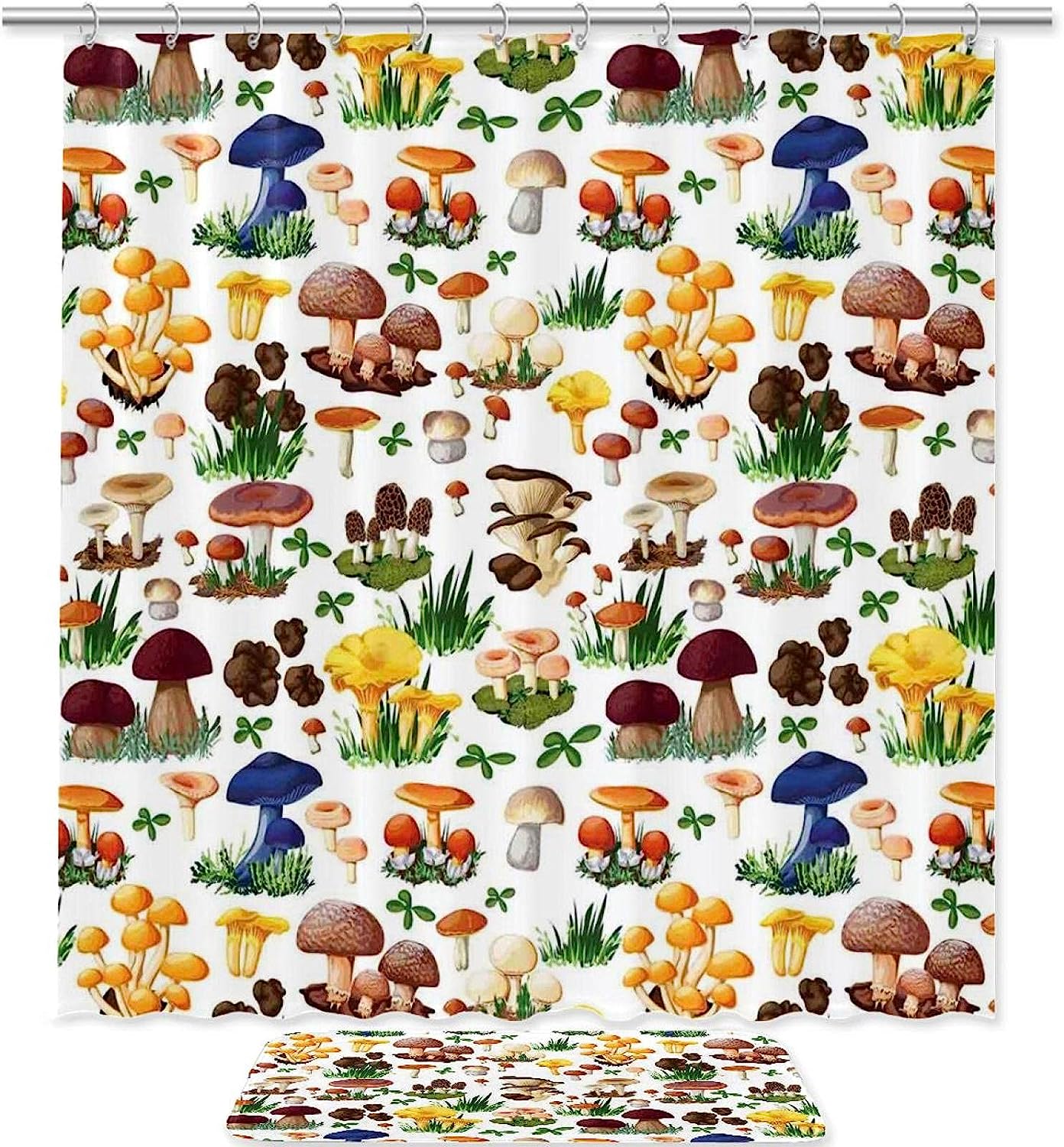 Wild and Organic Shower Curtain with a Pattern of Types of Mushrooms for Nature Lovers