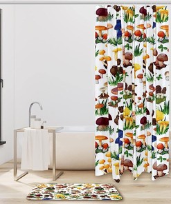 Wild and Organic Shower Curtain with a Pattern of Types of Mushrooms for Nature Lovers