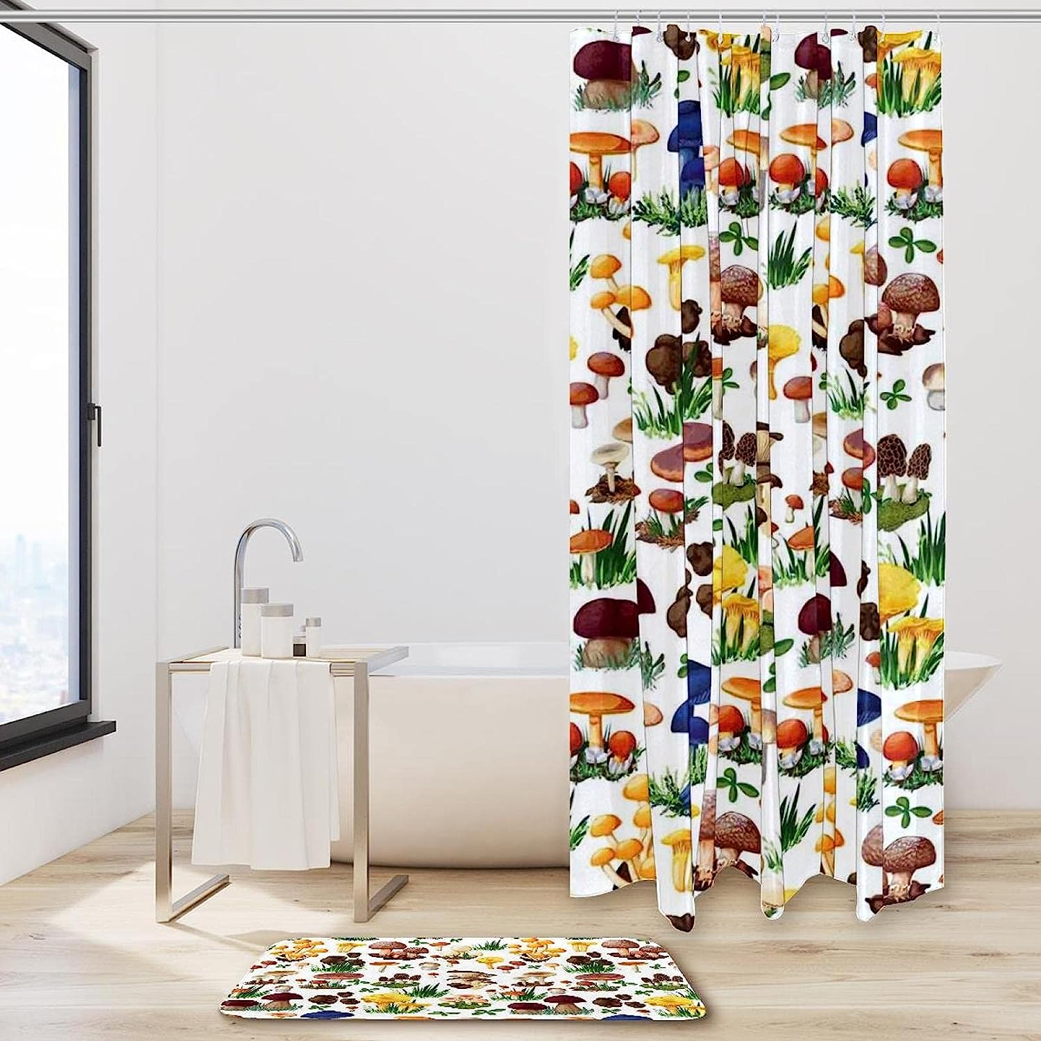 Wild and Organic Shower Curtain with a Pattern of Types of Mushrooms for Nature Lovers