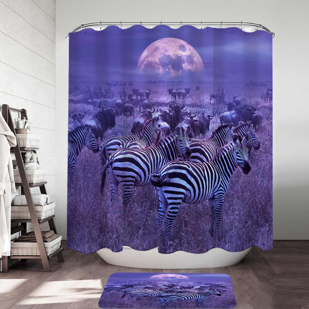 Wildebeest and Zebra Shower Curtain - Stunning African Wildlife-Inspired Bathroom Decor