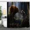 Wilderness Black Bear And Wolf Bathroom Decor Curtain Made Of Waterproof Fabric