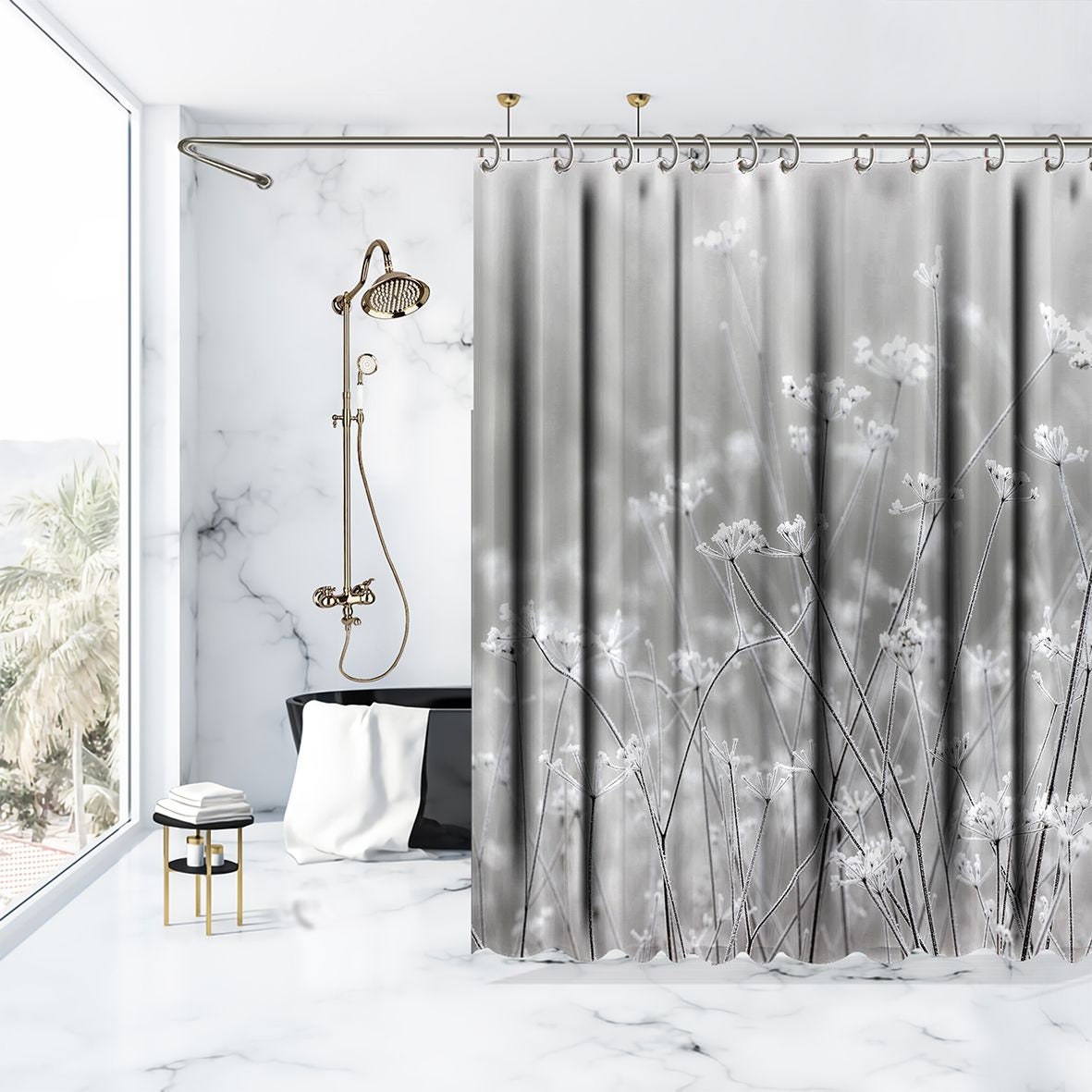 Wildflower Decor Multiple Sized Flower Print Shower Curtain - Waterproof Bathtub Drapes