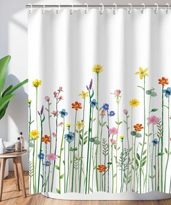 Wildflower Floral Bathroom Curtains Decor With Stunning Watercolor Design