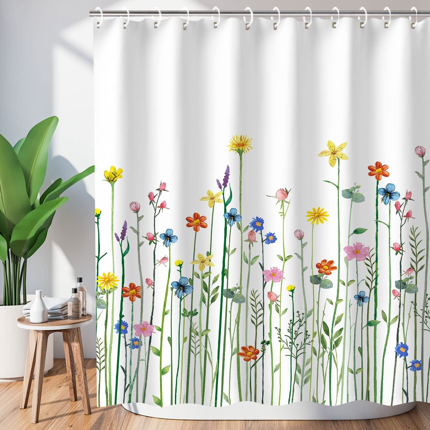 Wildflower Floral Bathroom Curtains Decor With Stunning Watercolor Design