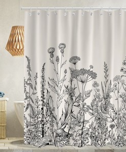 Wildflowers Border Shower Curtain - Beautiful Bathroom Accessory with Herbal Accents 