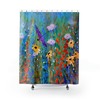 Wildflowers Dragonfly and Bee Painting Shower Curtain Piece of Art for Cottage Core Lovers