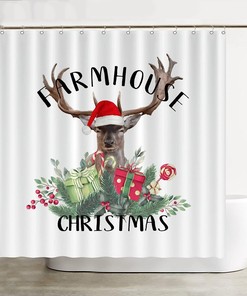 Wildlife Animal Deer Shower Curtain For Farmhouse Christmas Bathroom Decor