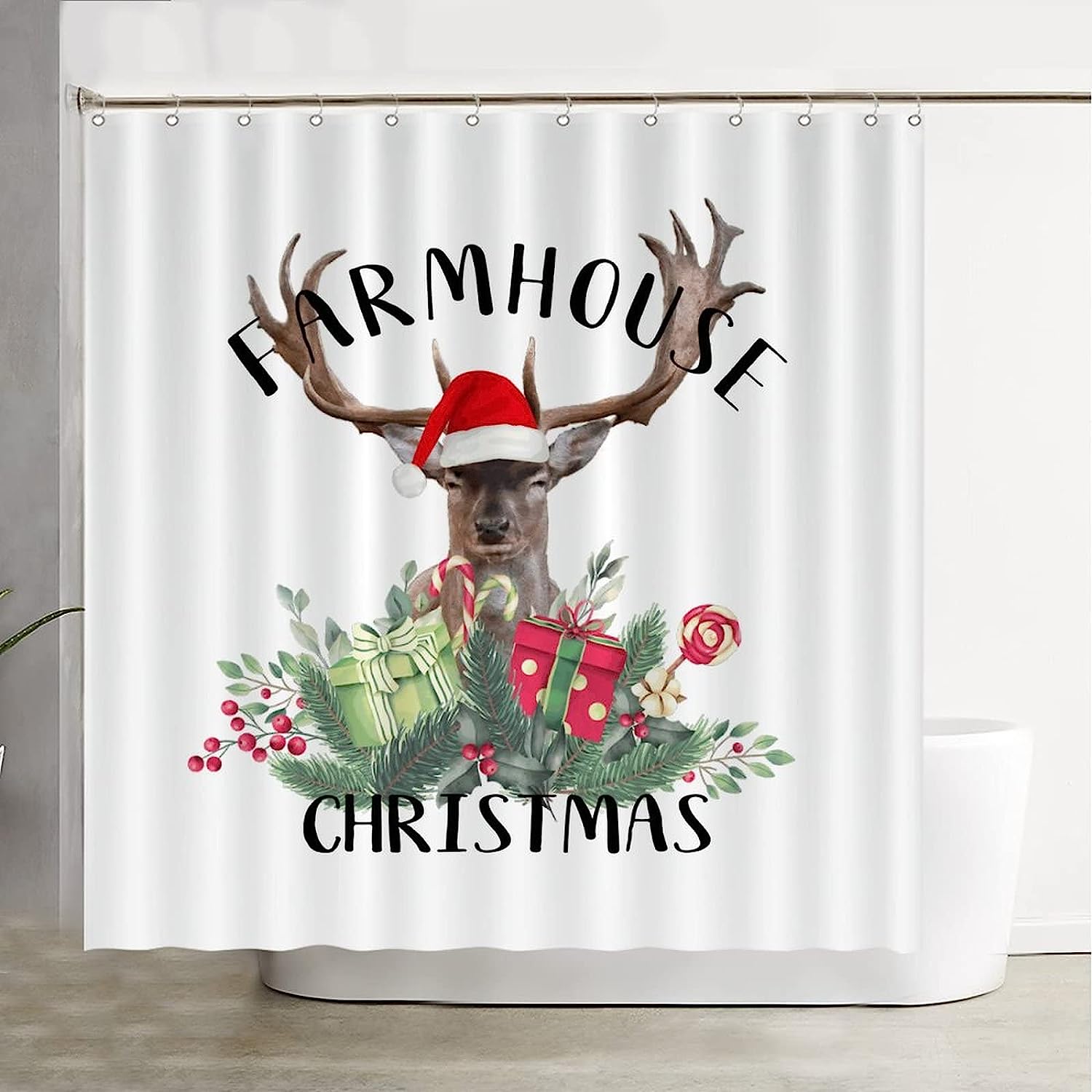 Wildlife Animal Deer Shower Curtain For Farmhouse Christmas Bathroom Decor