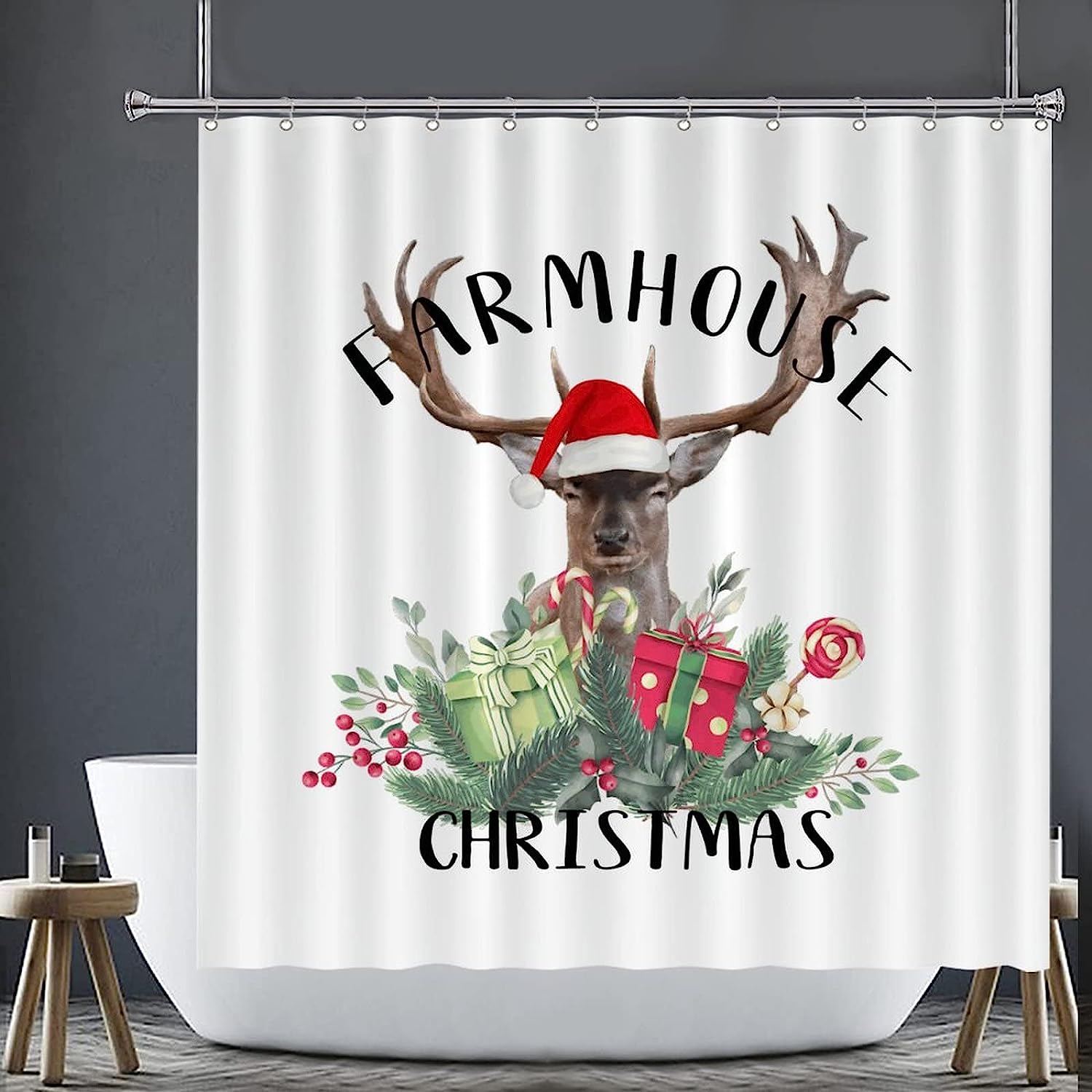 Wildlife Animal Deer Shower Curtain For Farmhouse Christmas Bathroom Decor