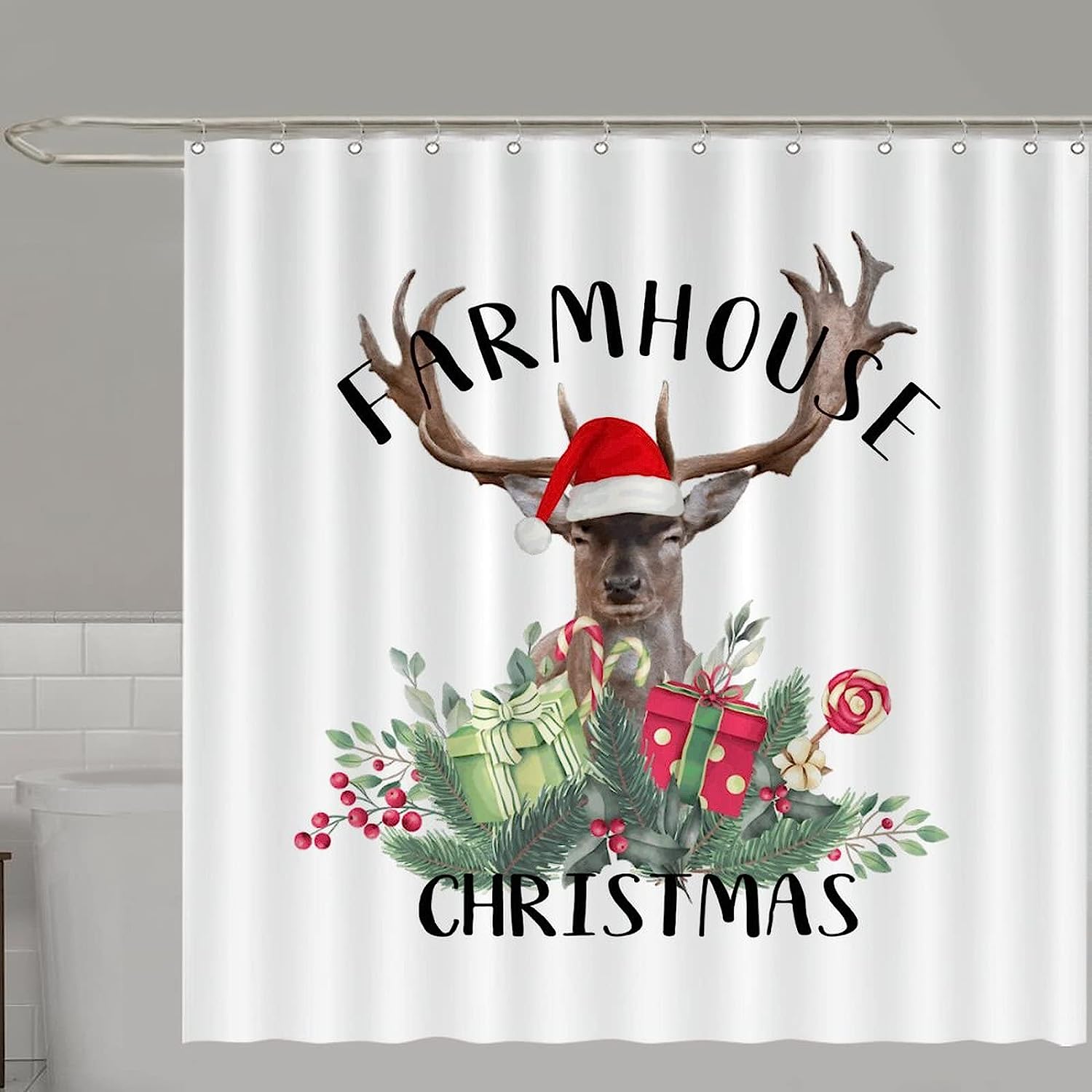 Wildlife Animal Deer Shower Curtain For Farmhouse Christmas Bathroom Decor