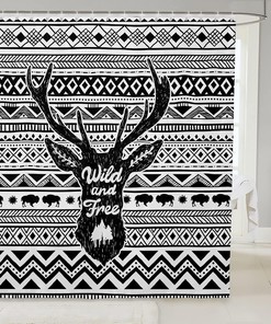 Wildlife Animal Print Shower Curtain with Hunting Elk Bear for Kids Boys Teens Room Decor