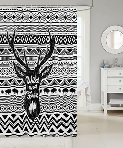 Wildlife Animal Print Shower Curtain with Hunting Elk Bear for Kids Boys Teens Room Decor
