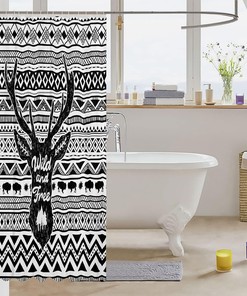 Wildlife Animal Print Shower Curtain with Hunting Elk Bear for Kids Boys Teens Room Decor