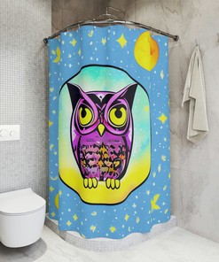 Wildlife Art Cosmic Owl Print Shower Curtain For Nature Inspired Bathroom Decor