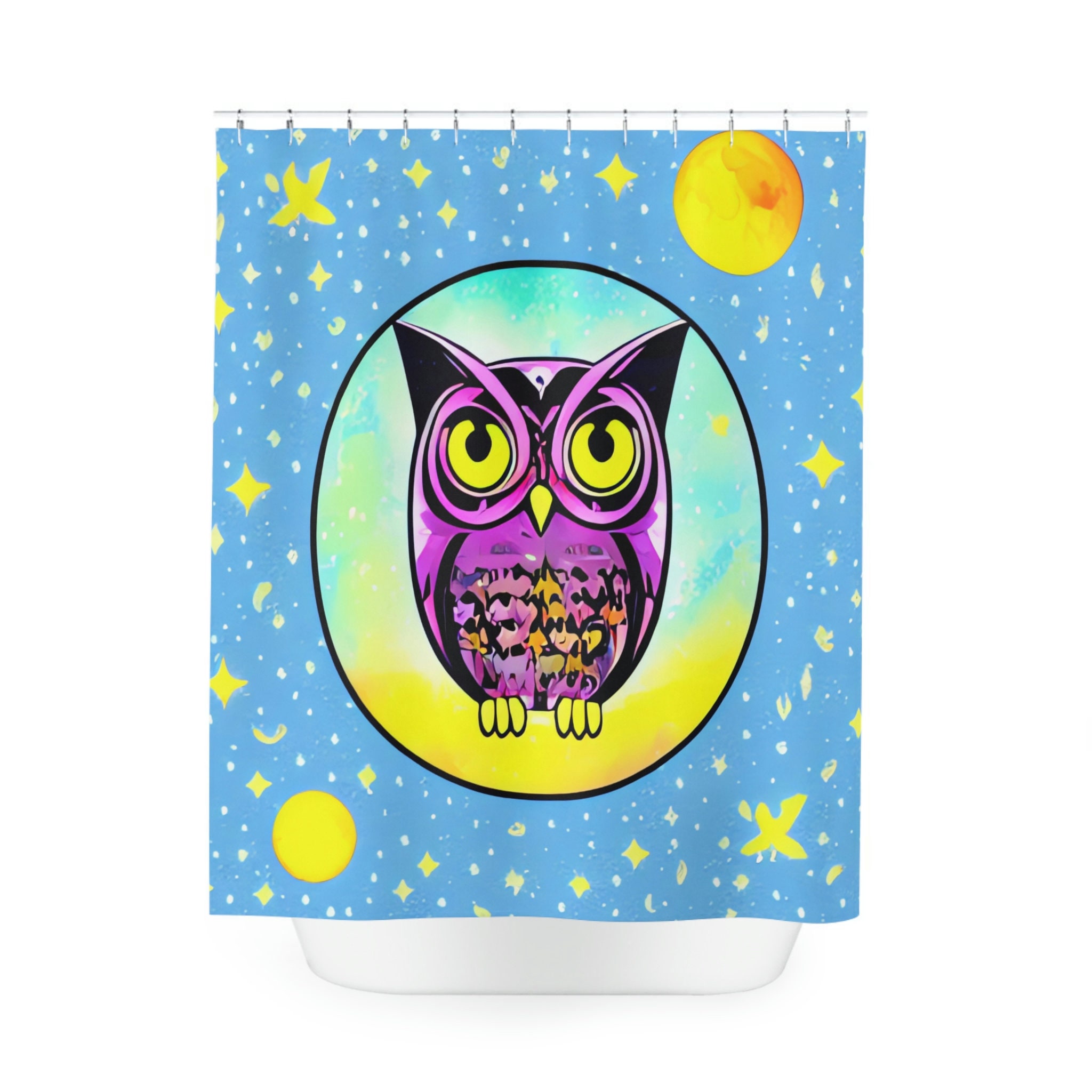 Wildlife Art Cosmic Owl Print Shower Curtain For Nature Inspired Bathroom Decor - Image 2