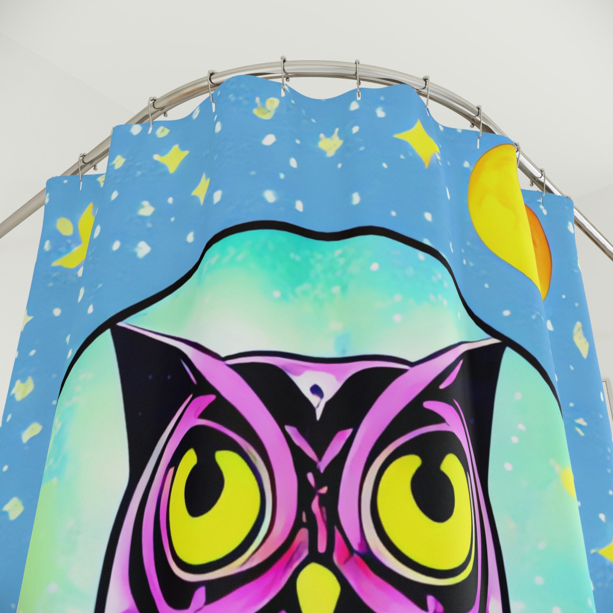 Wildlife Art Cosmic Owl Print Shower Curtain For Nature Inspired Bathroom Decor - Image 3