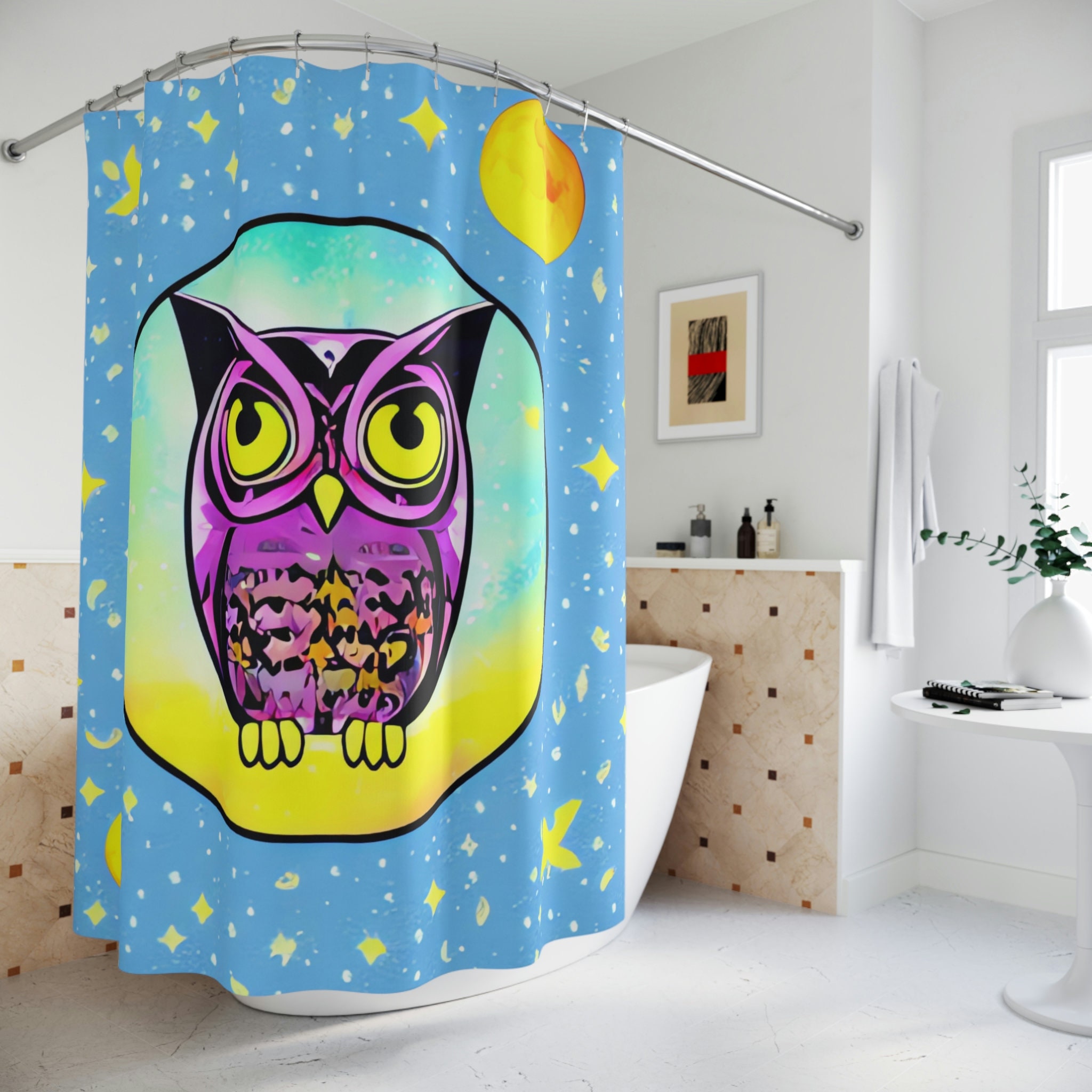 Wildlife Art Cosmic Owl Print Shower Curtain For Nature Inspired Bathroom Decor - Image 4