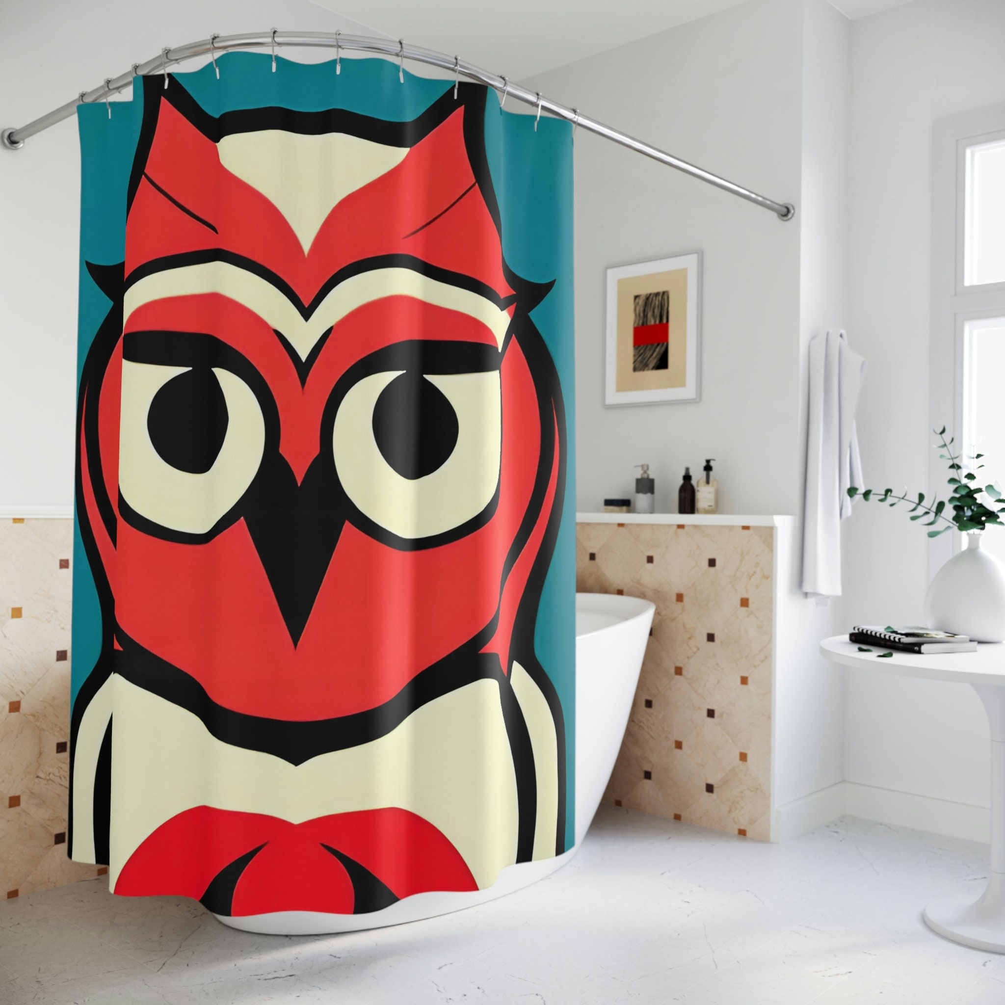 Wildlife Art Neon Owl Shower Curtain for Nature Lovers